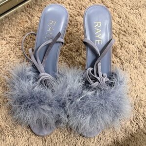 RAYE Dusty Lavender Feather Tie Strap Mules